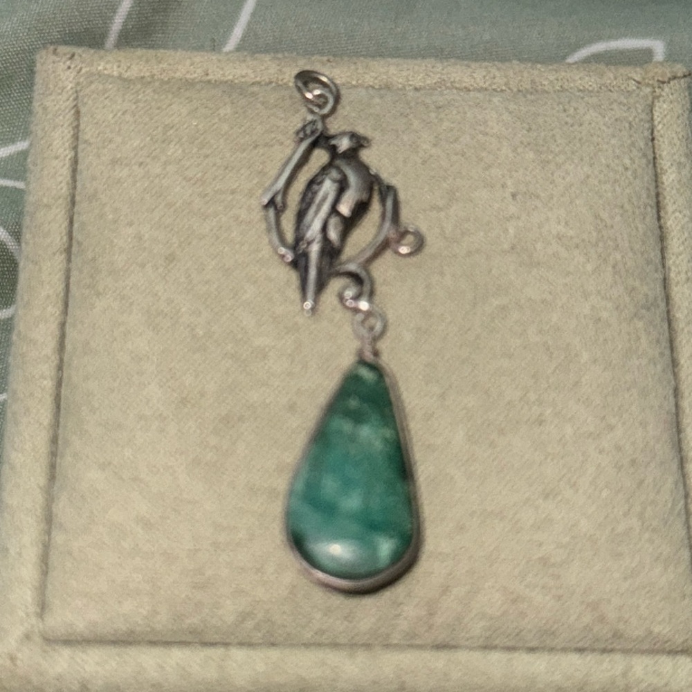 SOLD vintage sterling silver bird and turquoise pendant